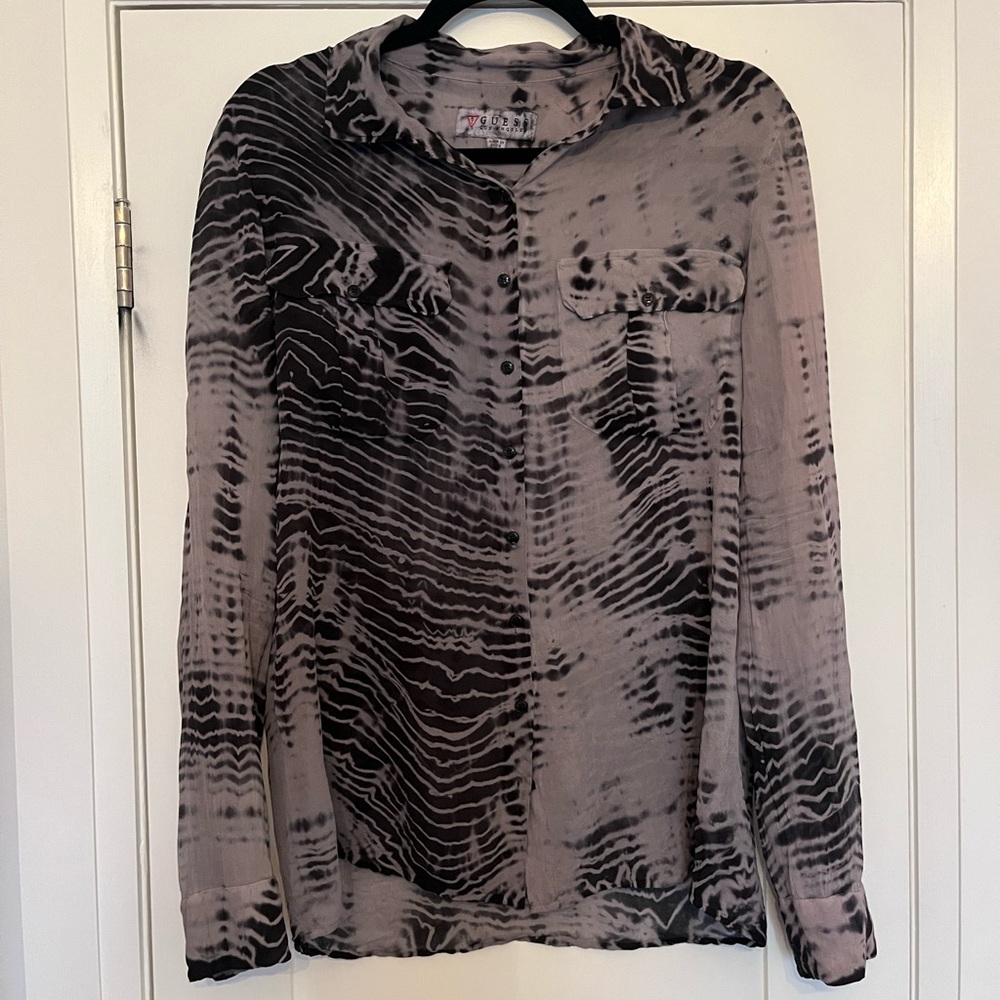 Black and Taupe Tie-Dye Guess Blouse